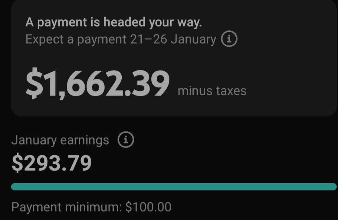 YouTube earnings screenshot